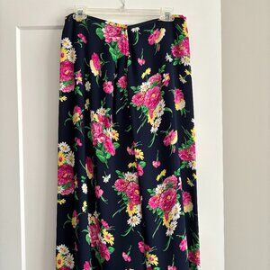 Vintage Lauren Ralph Lauren 100% Silk Maxi Skirt Women's Size 10 Navy Floral